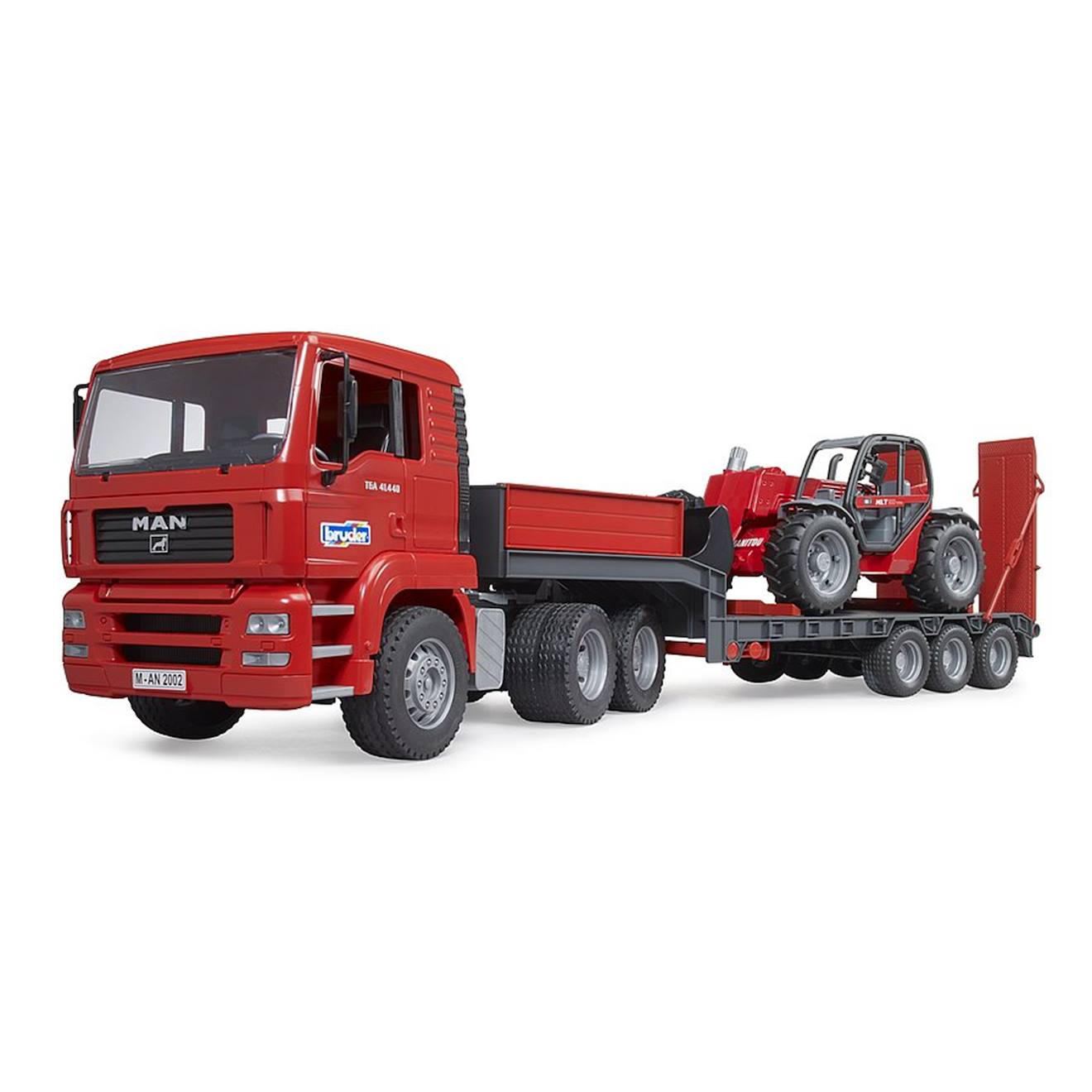 Camion surbaissé man tga avec chargeur télescopique manitou rouge