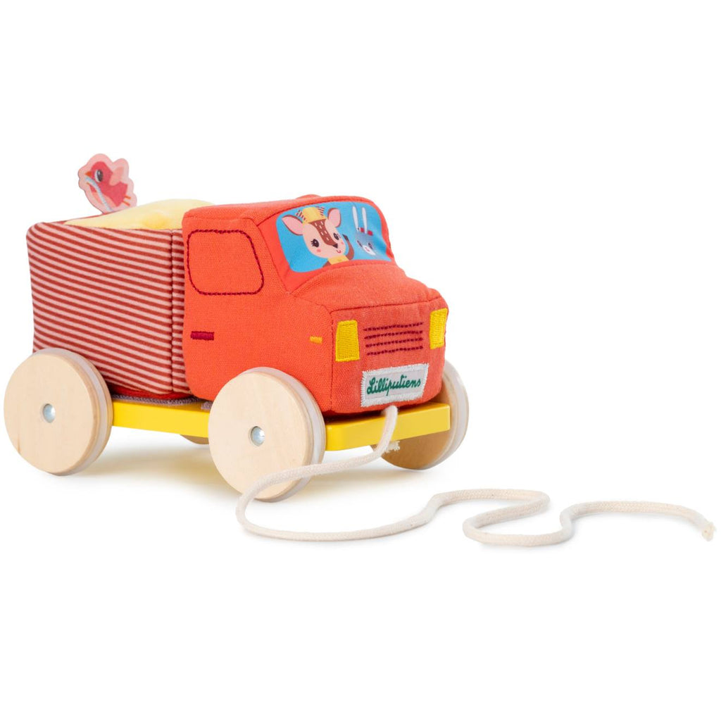 Camion toupie à tirer rouge, jaune