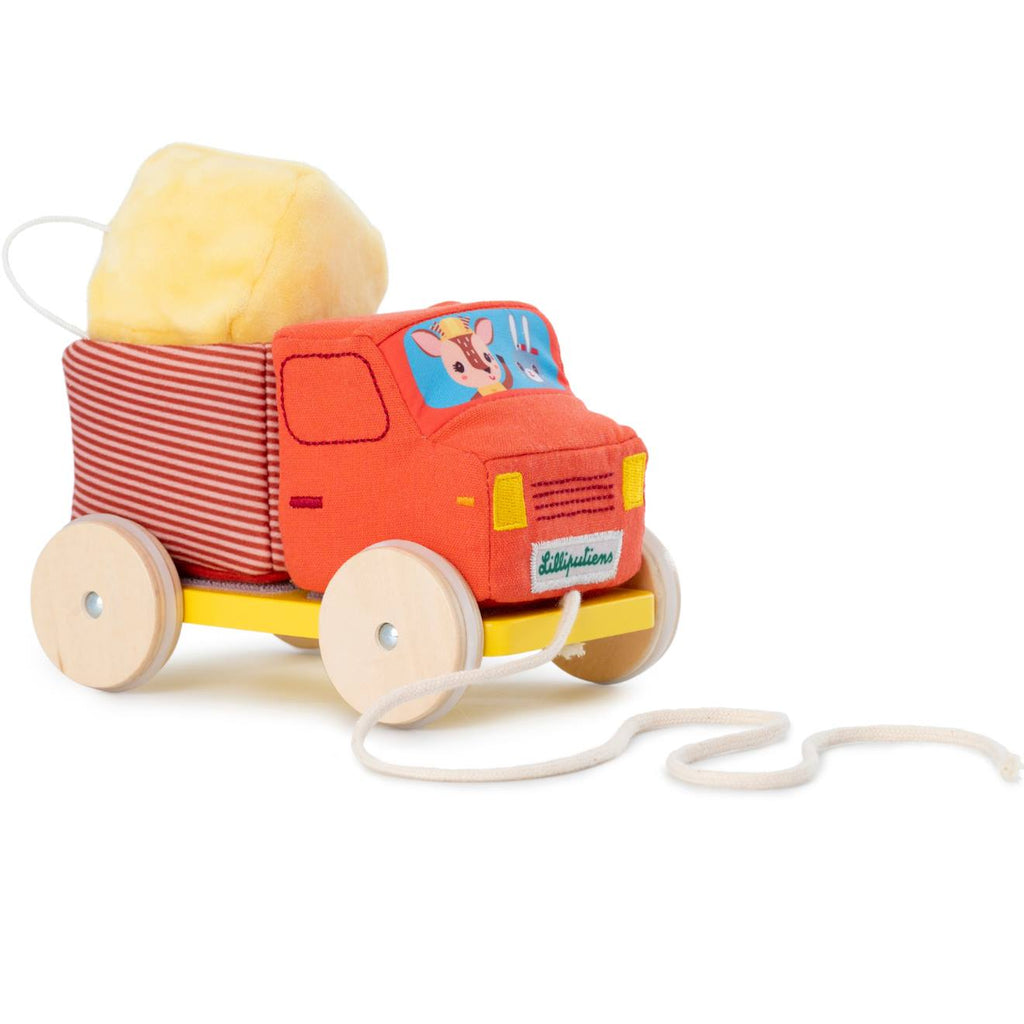 Camion toupie à tirer rouge, jaune