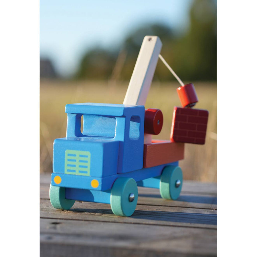 Camionnette bleue en bois – jouet rétro magnétique multicolore