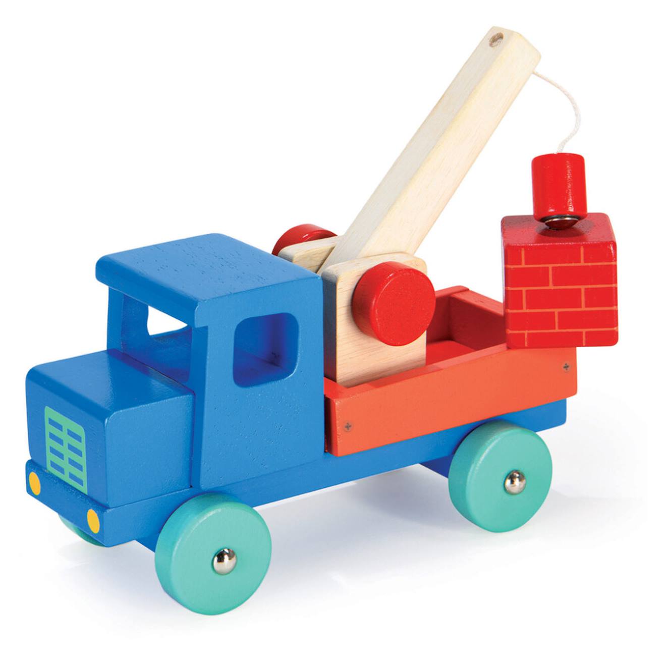 Camionnette bleue en bois – jouet rétro magnétique multicolore