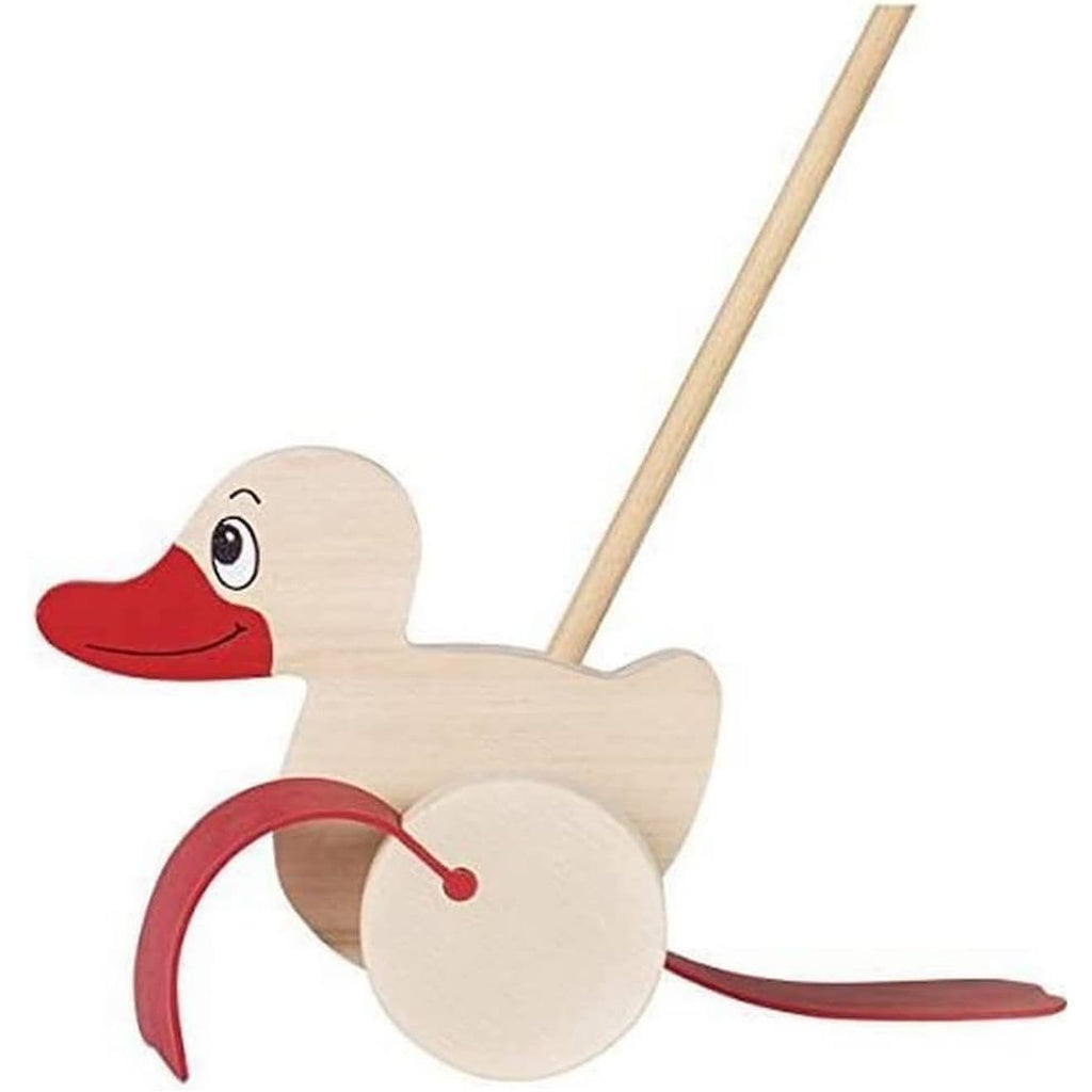 Canard à pousser en bois beige