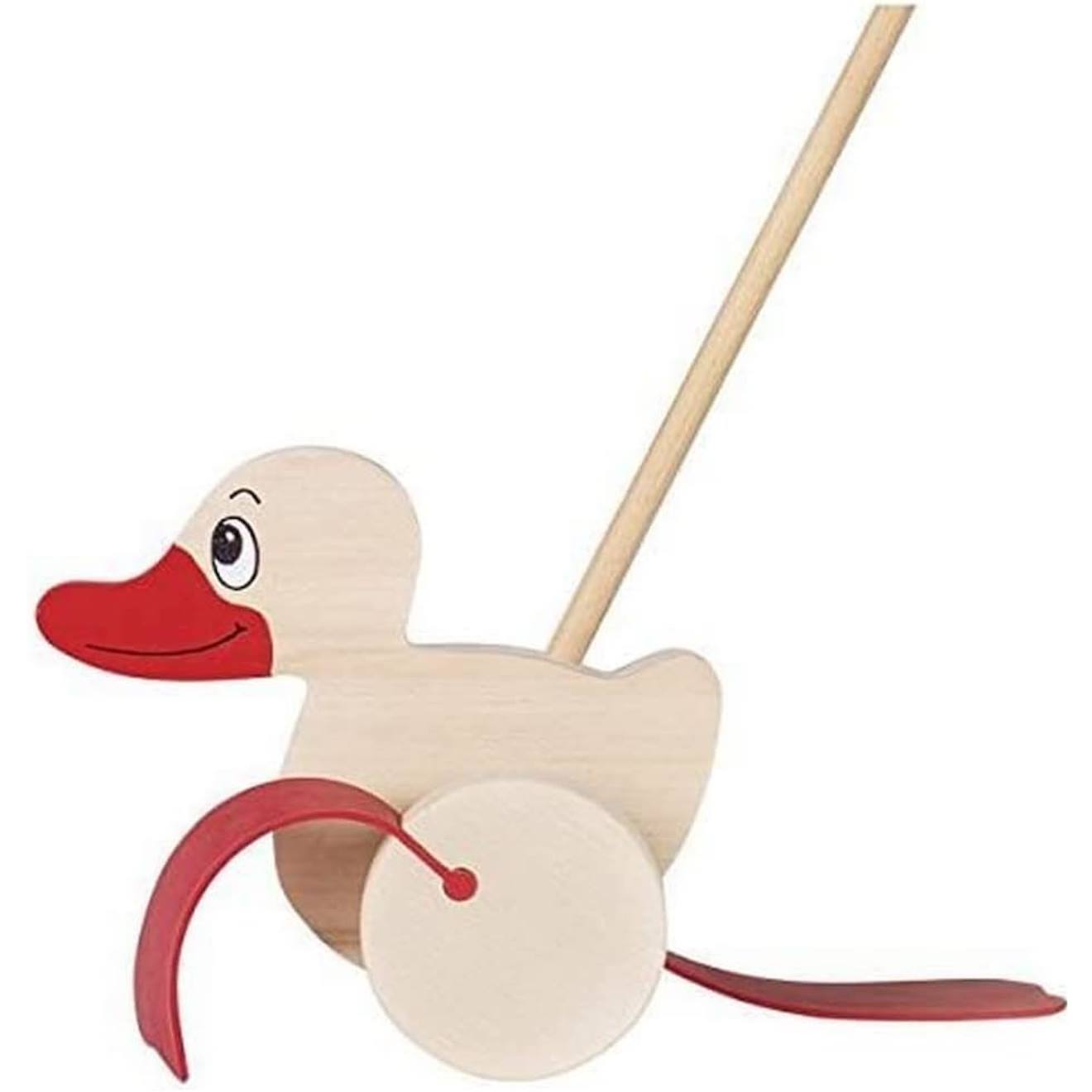 Canard à pousser en bois beige