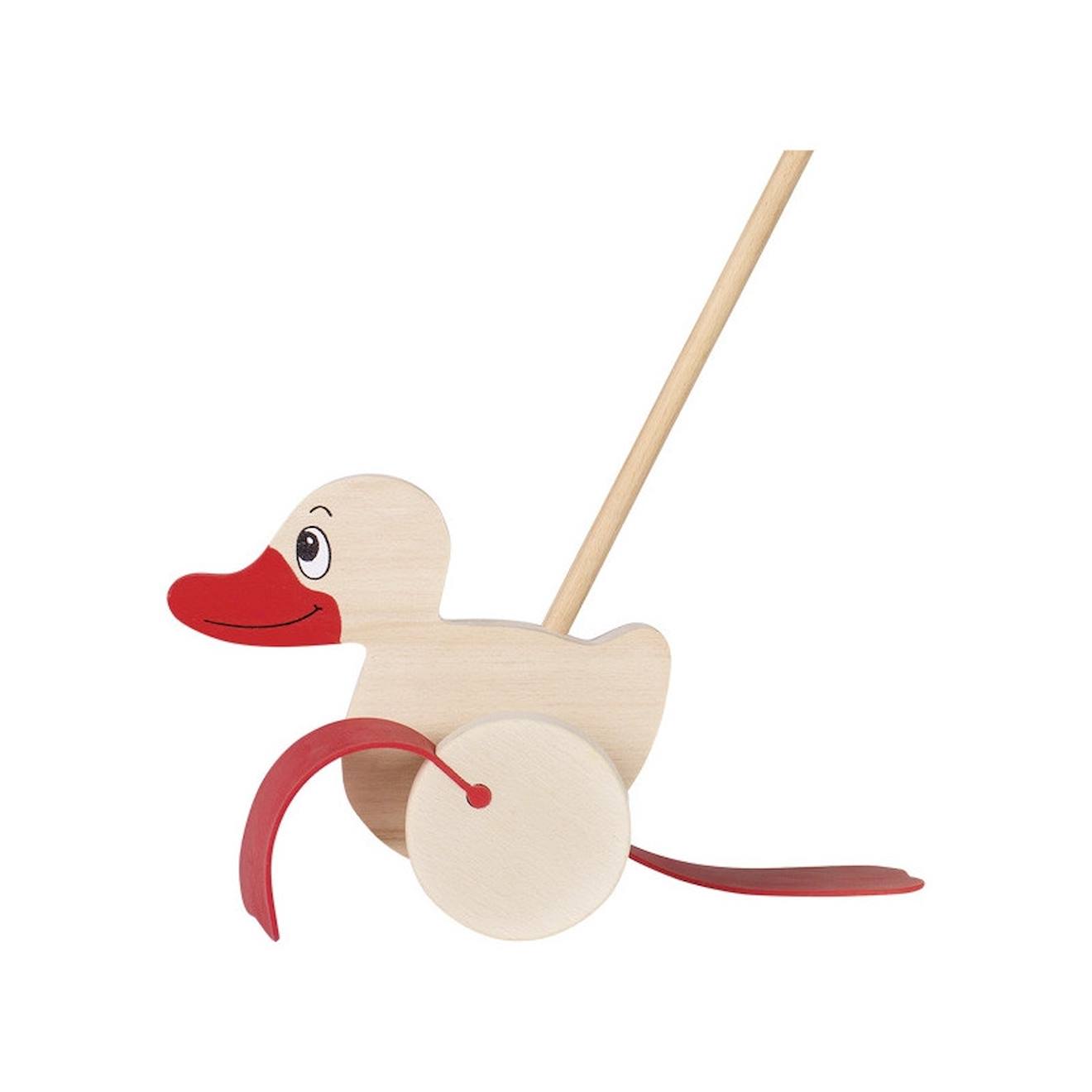 Canard à pousser en bois beige