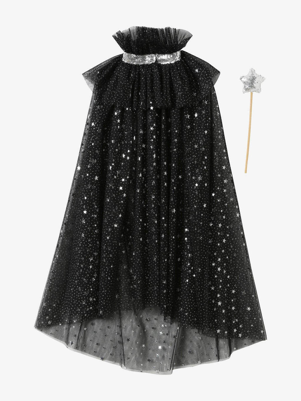 Cape à étoiles et paillettes + baguette noir