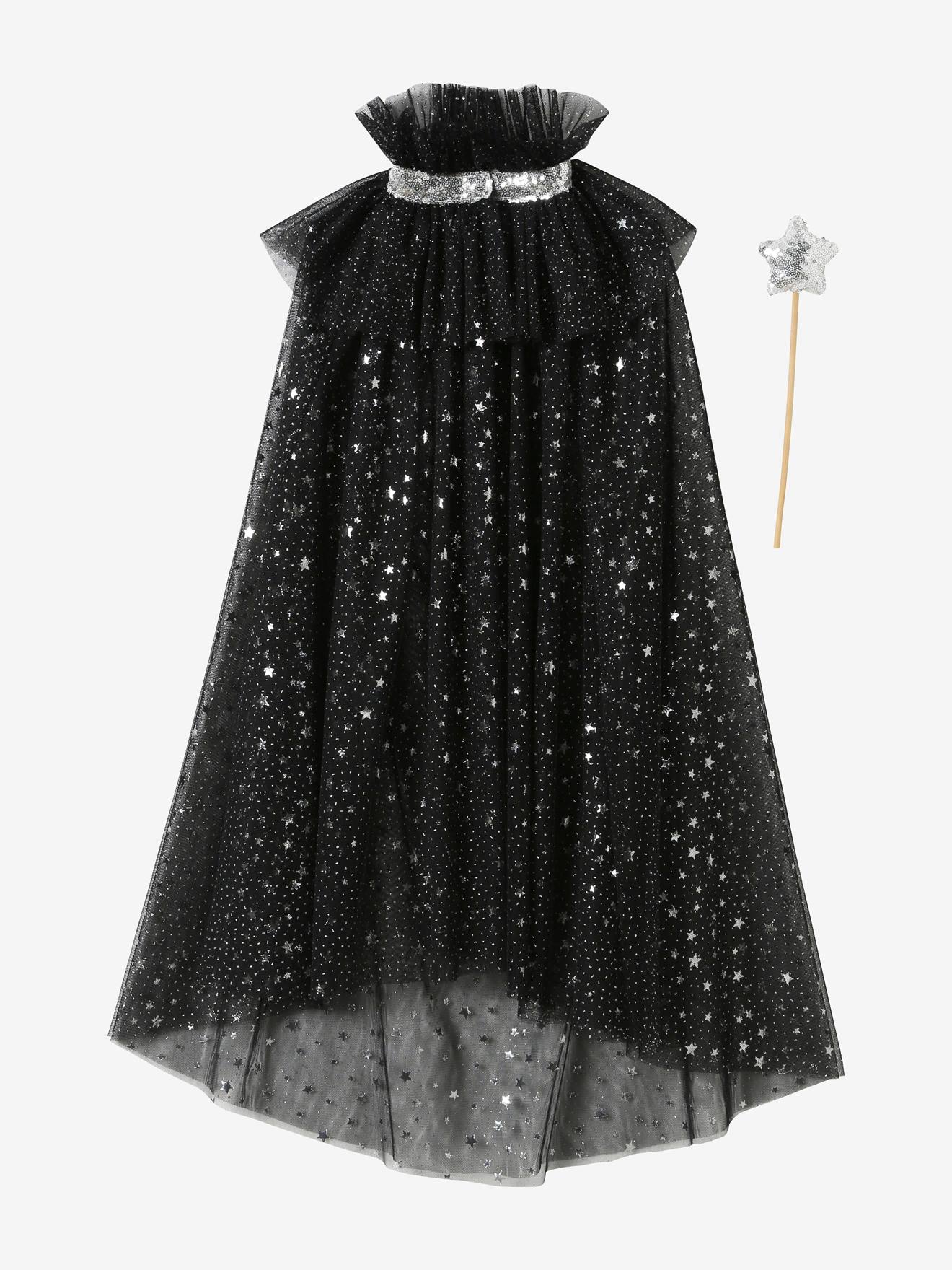 Cape à étoiles et paillettes + baguette noir