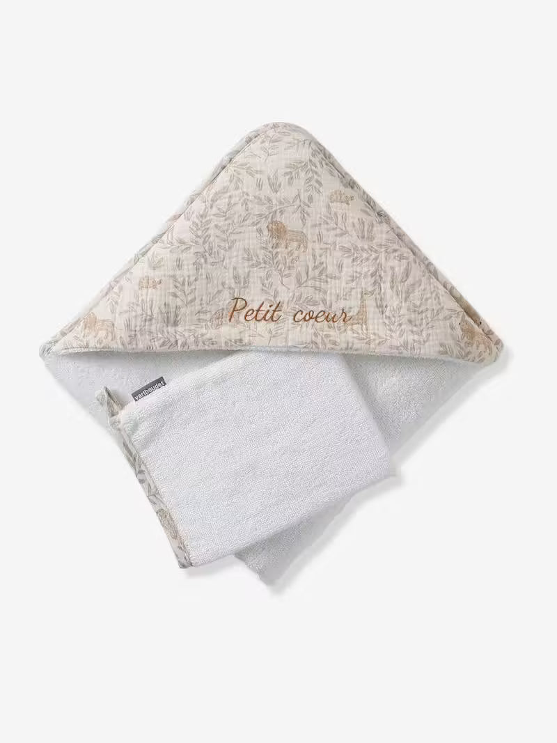 Cape de bain personnalisable en gaze de coton + gant - Verbaudet