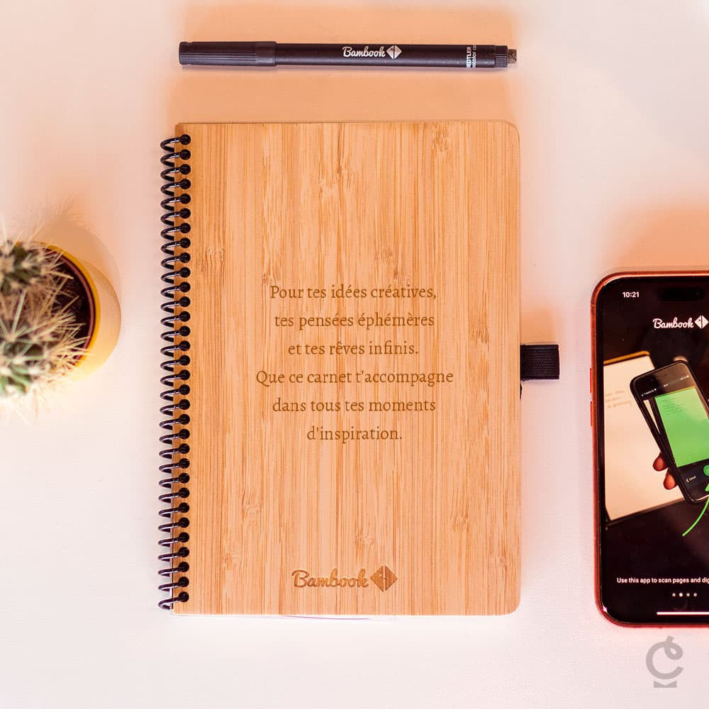 Carnet Connecté Effaçable en Bambou à Personnaliser Format A5 - Carnet Personnalisé