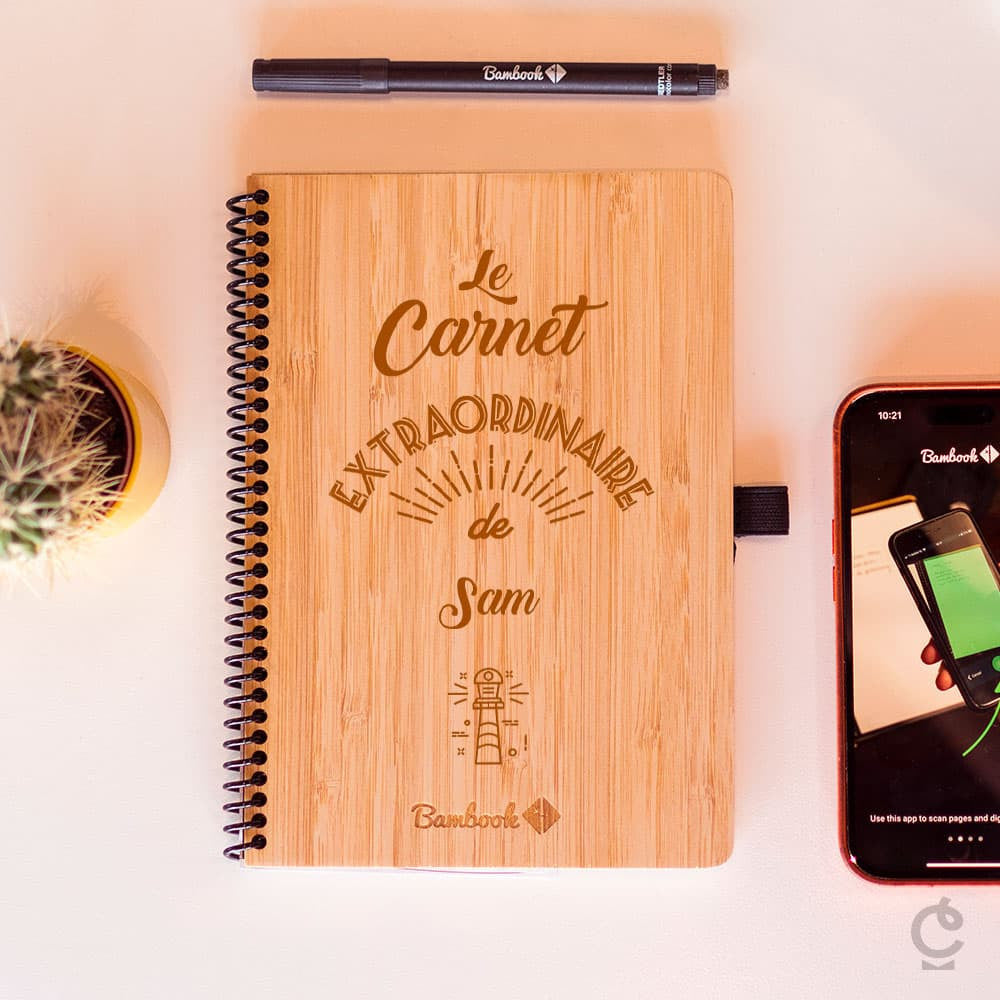Carnet Connecté Effaçable en Bambou Extraordinaire à Personnaliser Format A5 - Carnet Personnalisé
