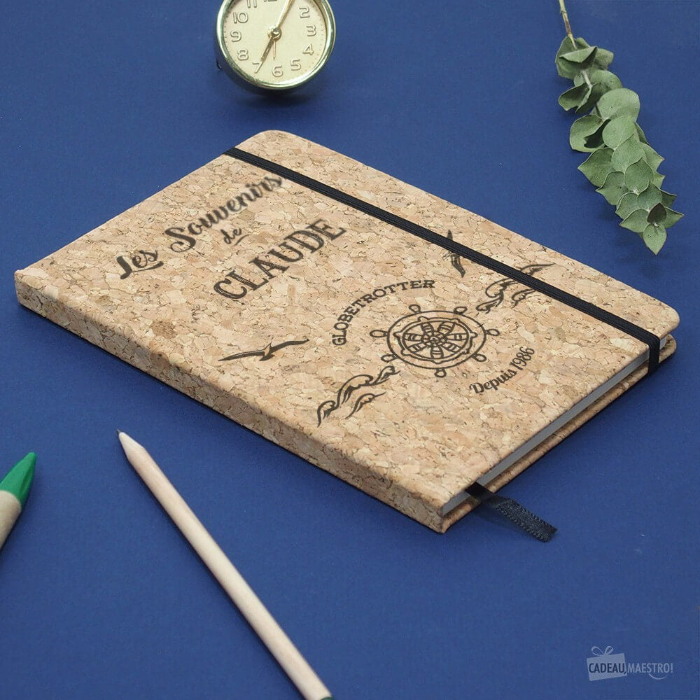 Carnet en Liège Globe Trotter à Personnaliser - Carnet Personnalisé CadoMaestro