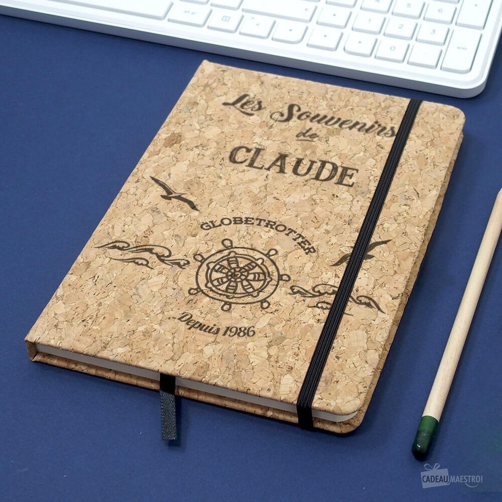 Carnet en Liège Globe Trotter à Personnaliser - Carnet Personnalisé CadoMaestro