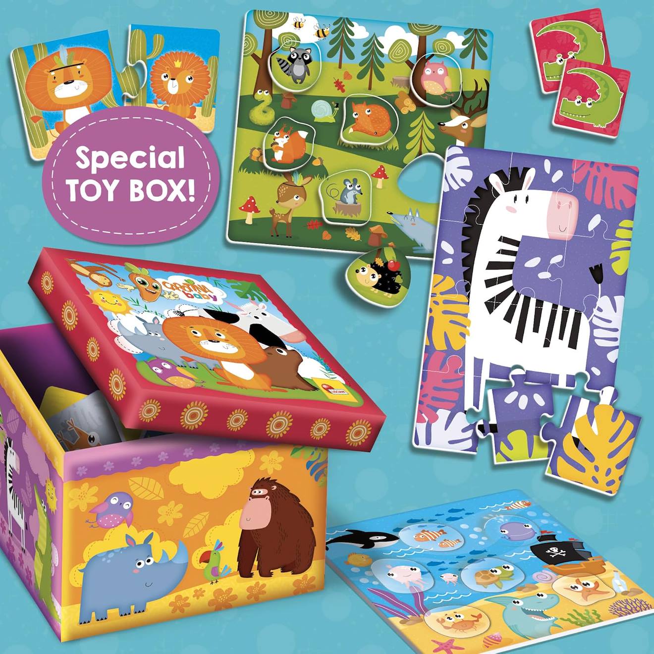 Carotina baby super box + jeux éducatifs - boîte avec jeux éducatifs, puzzles, jeux d'association multicolore
