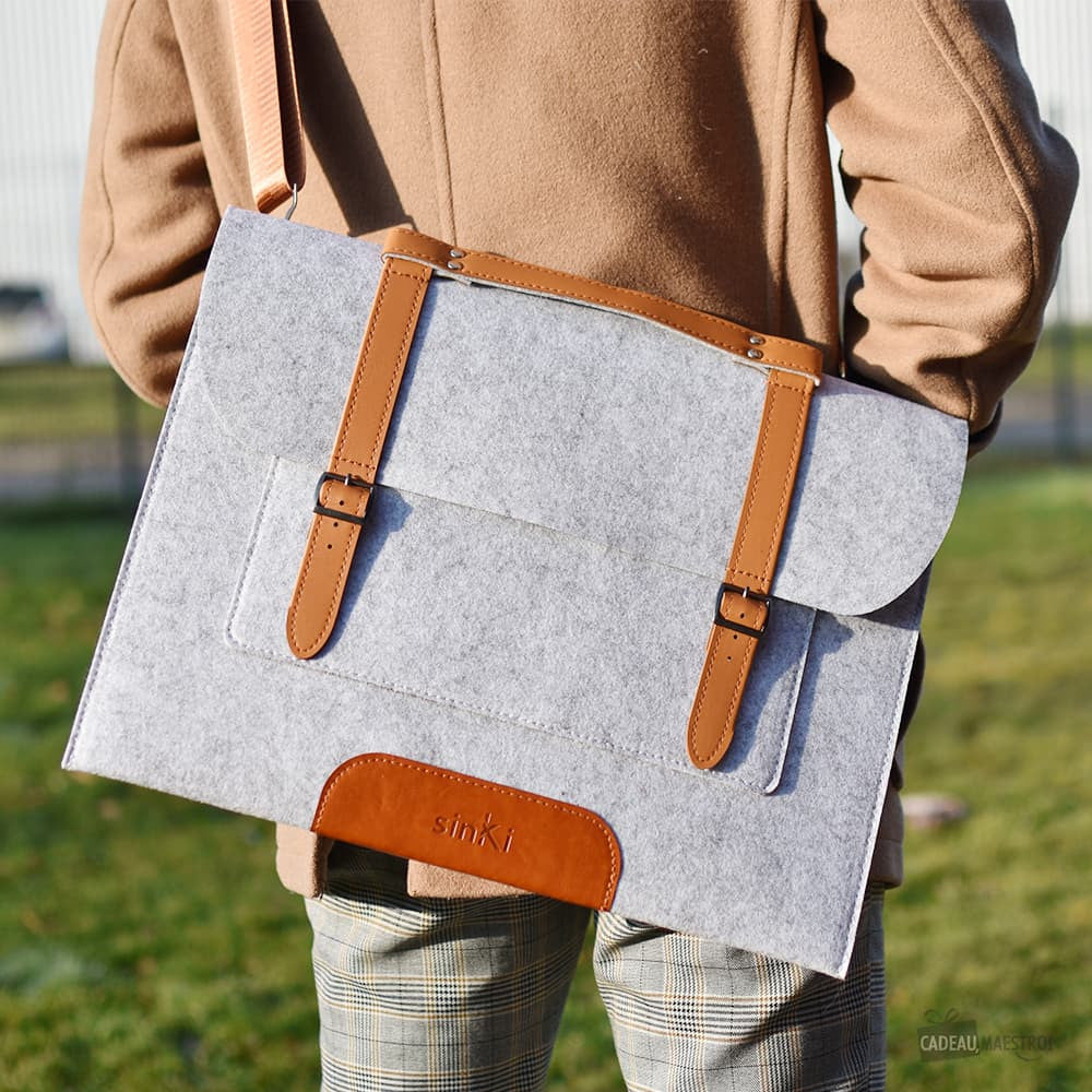 Cartable d'Ordinateur 15 Pouces en Eco-feutre Gris Clair - Télétravail