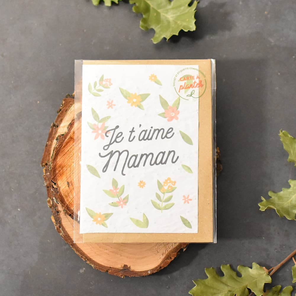 Carte à Planter "Je t'aime Maman" Fleurs - Carte Anniversaire CadoMaestro
