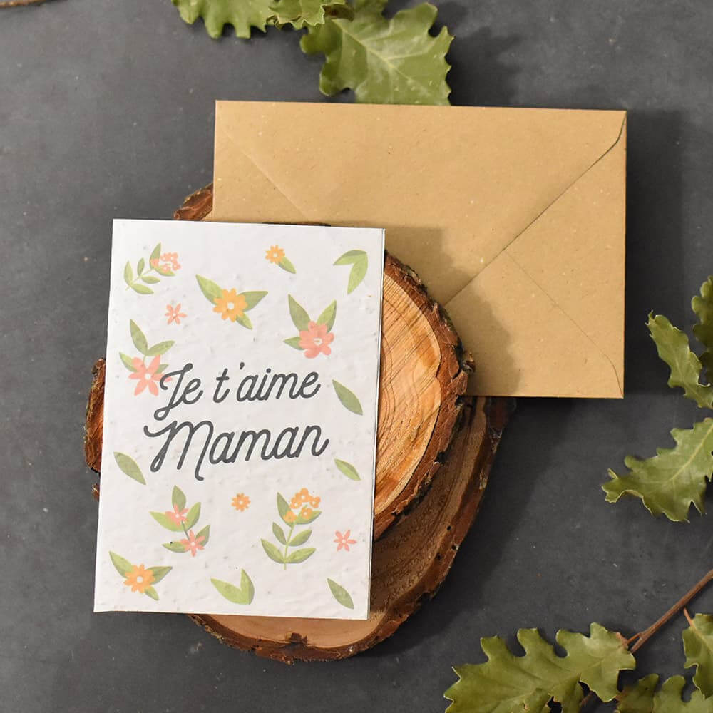 Carte à Planter "Je t'aime Maman" Fleurs - Carte Anniversaire