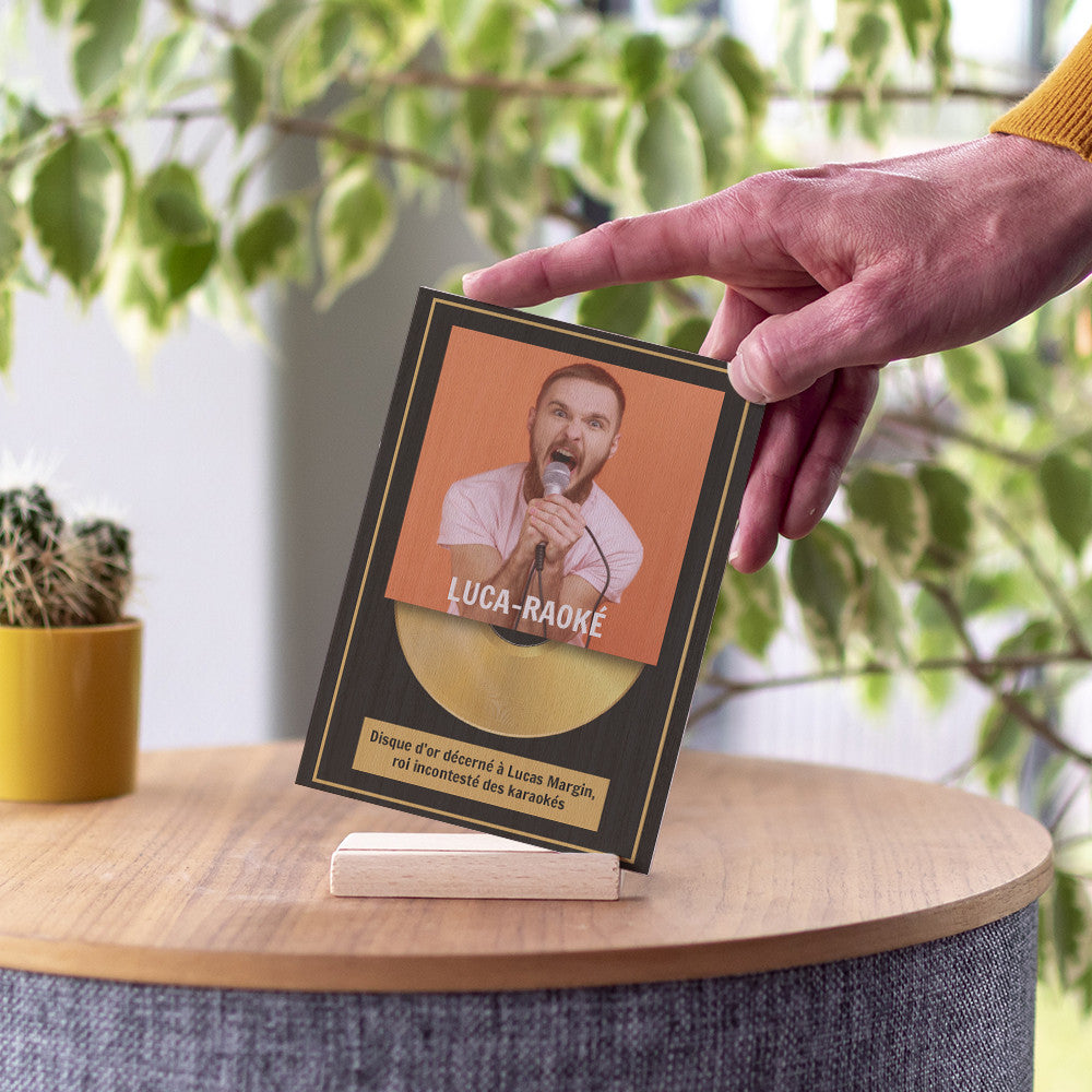 Carte en Bois Disque d'Or à Personnaliser - Carte en Bois Personnalisable