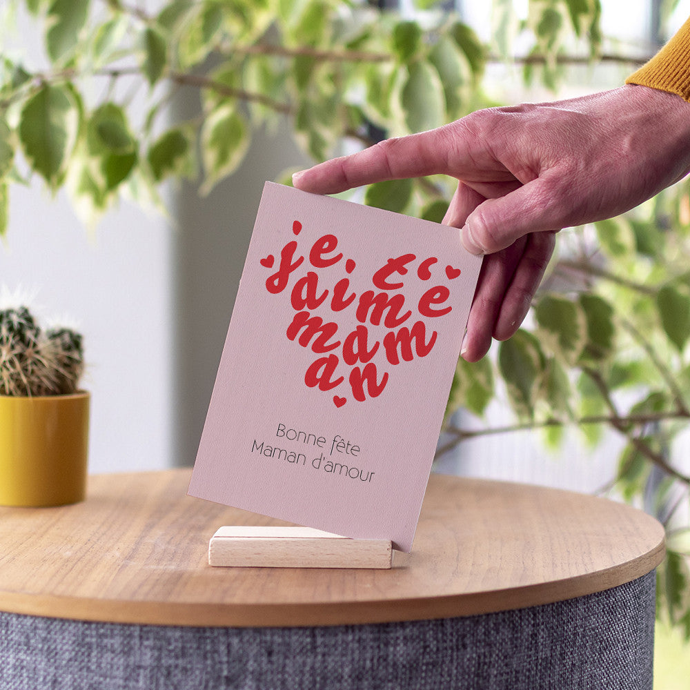 Carte en Bois Je t'aime Maman à Personnaliser - Carte en Bois Personnalisable