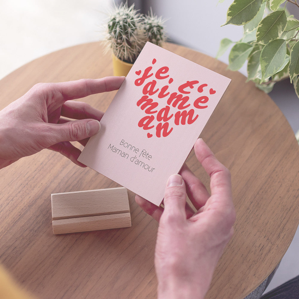 Carte en Bois Je t'aime Maman à Personnaliser - Carte en Bois Personnalisable