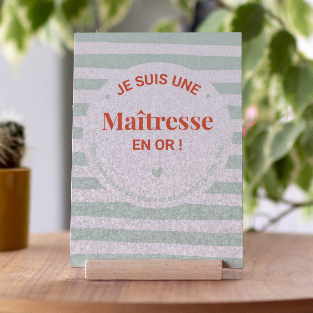 Carte en Bois Maître.sse en Or à Personnaliser - Carte en Bois Personnalisable