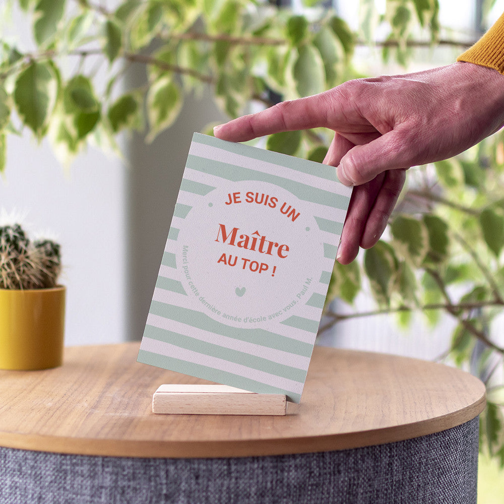 Carte en Bois Maître.sse en Or à Personnaliser - Carte en Bois Personnalisable