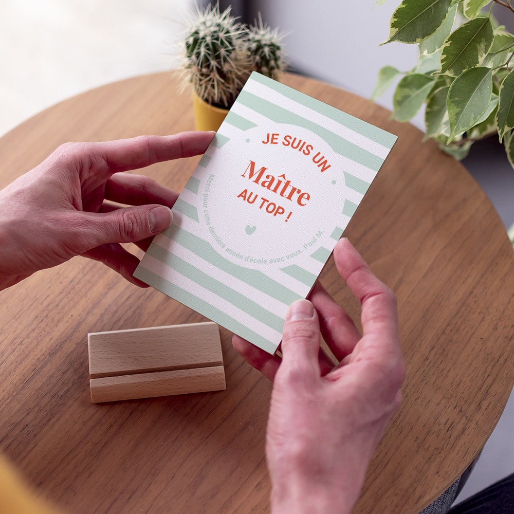 Carte en Bois Maître.sse en Or à Personnaliser - Carte en Bois Personnalisable