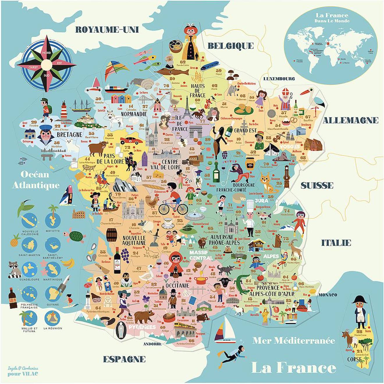 Carte de france magnétique ingela p arrhenius bleu