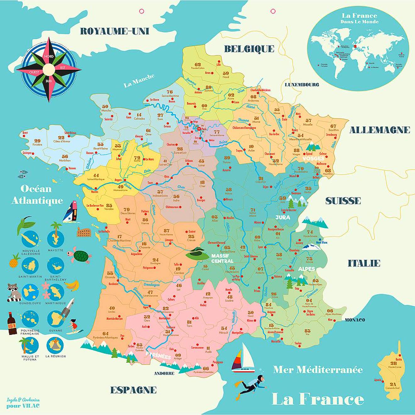 Carte de france magnétique ingela p arrhenius bleu