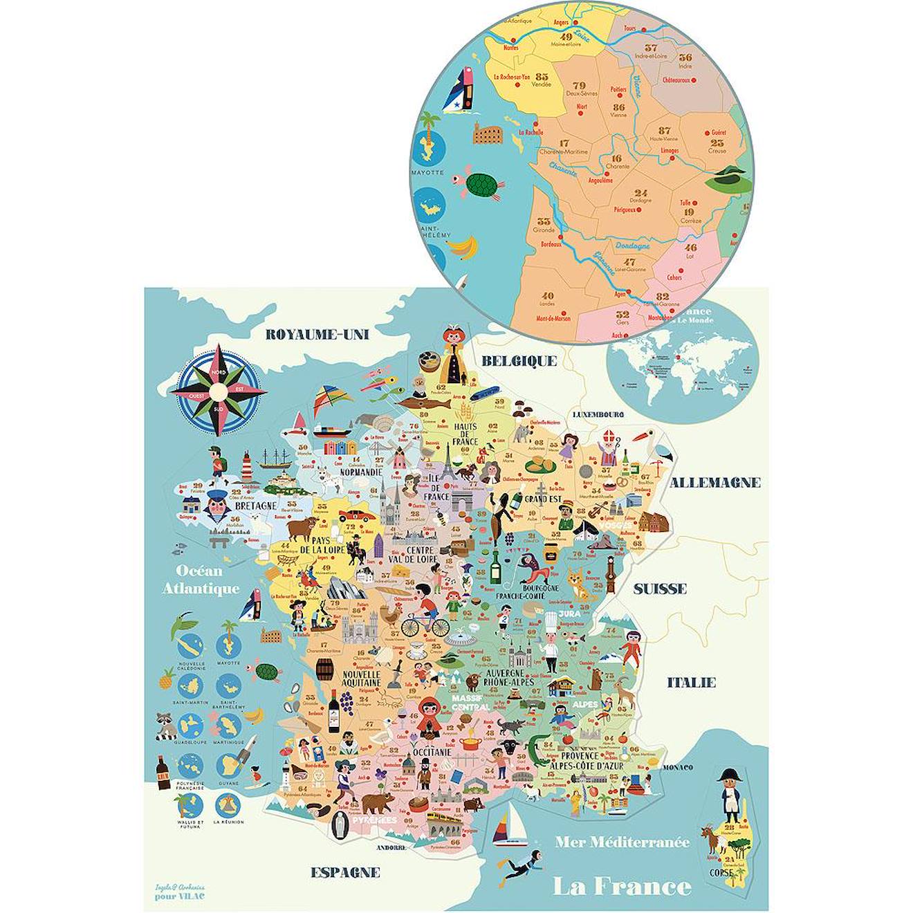 Carte de france magnétique ingela p arrhenius bleu