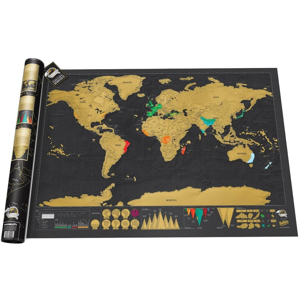 Carte du Monde à Gratter Luxe - Carte du Monde Scratch Map By Luckies