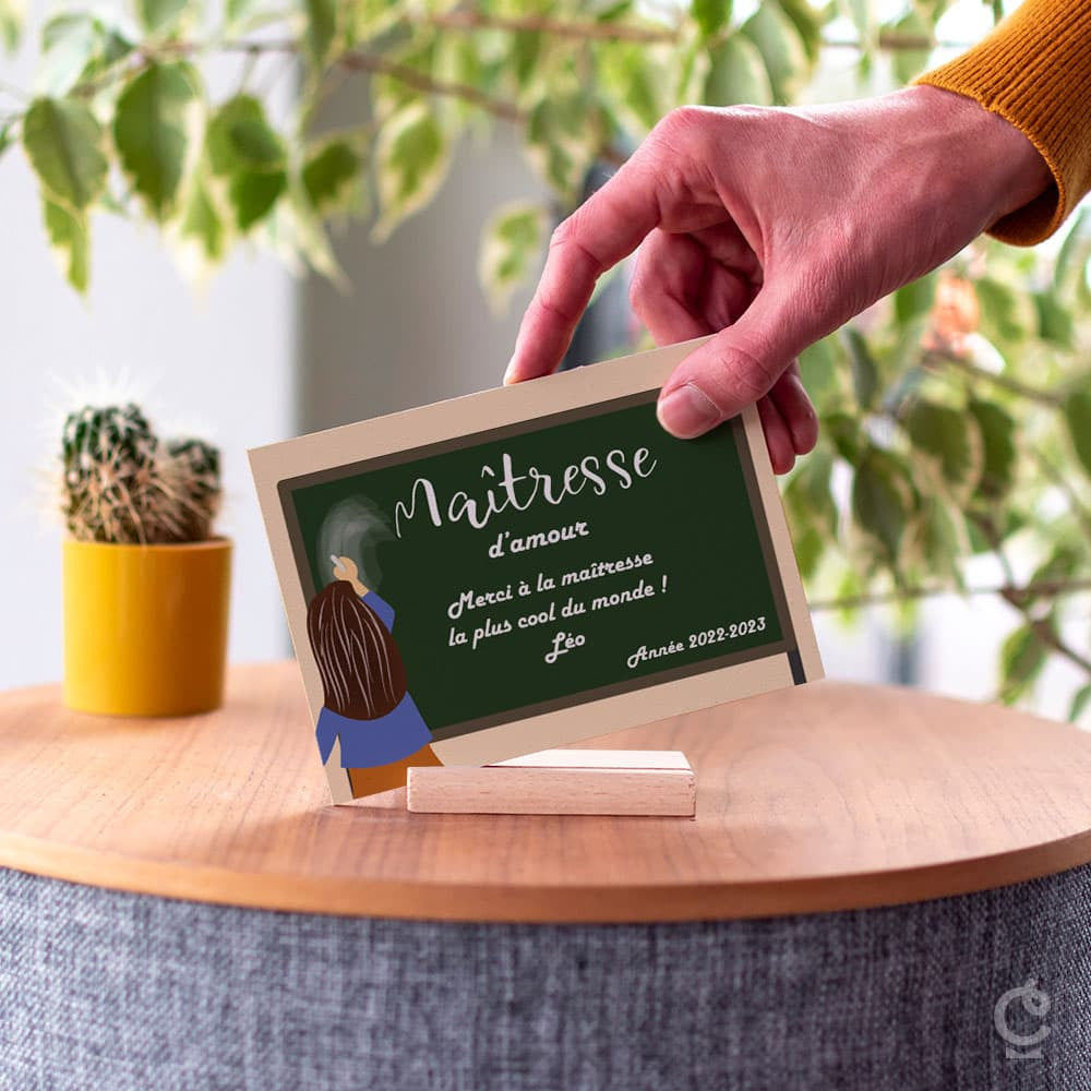 Carte en Bois Maîtresse à Personnaliser - Carte en Bois Personnalisable