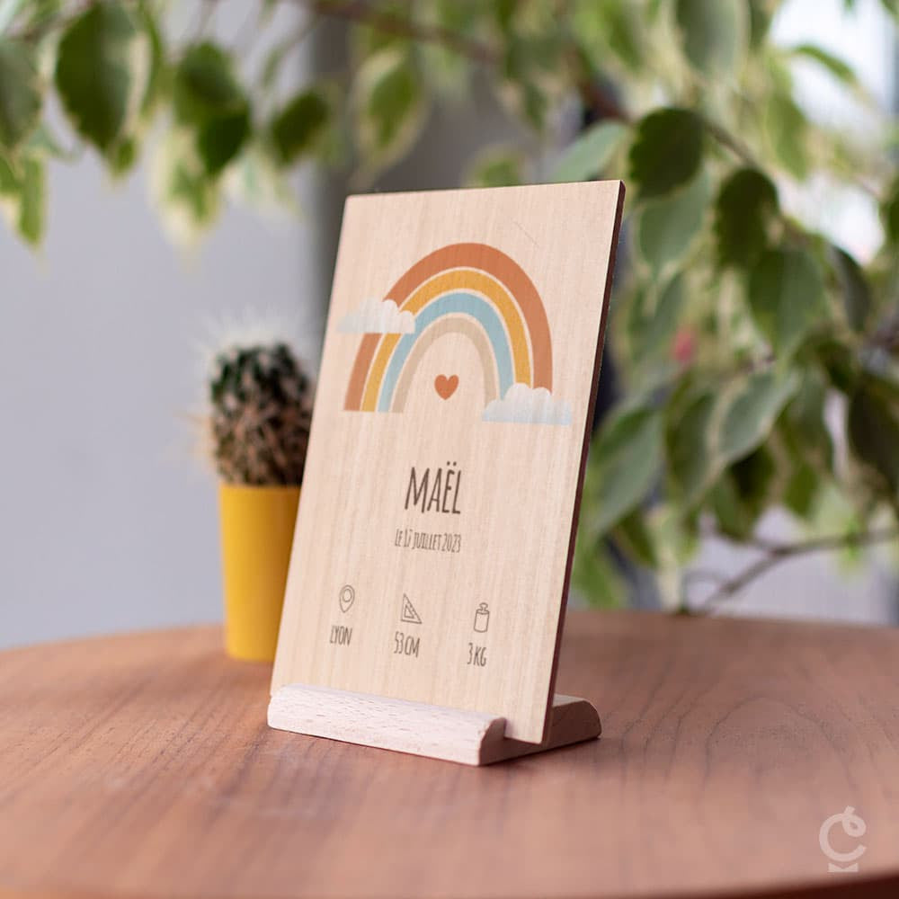 Carte en Bois Naissance à Personnaliser - Carte en Bois Personnalisable
