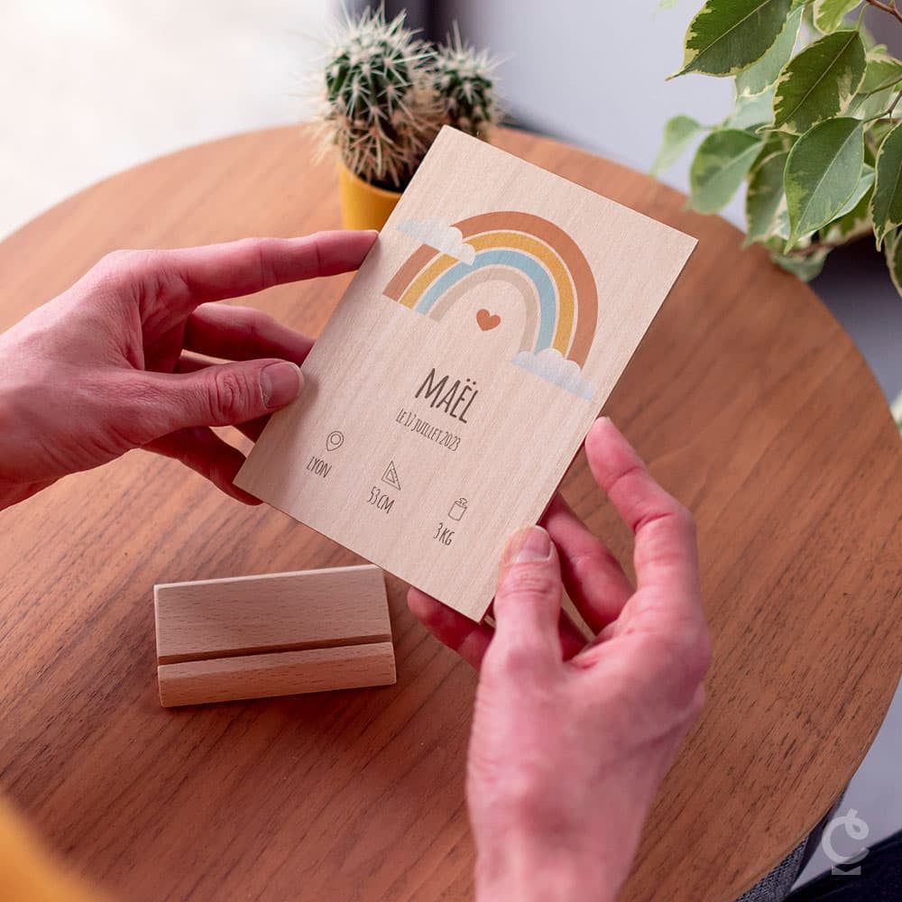 Carte en Bois Naissance à Personnaliser - Carte en Bois Personnalisable