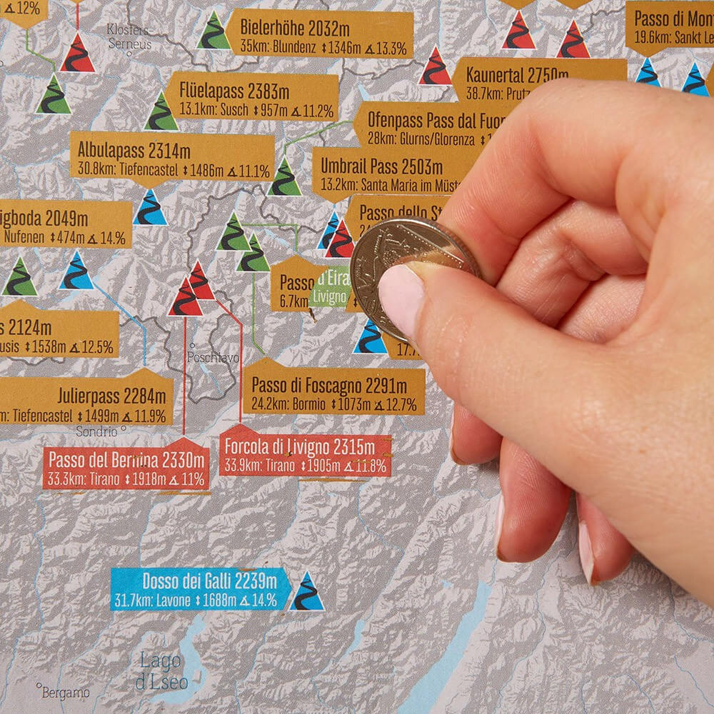 Carte à Gratter des Ascensions Cyclistes - Poster à Gratter CadoMaestro