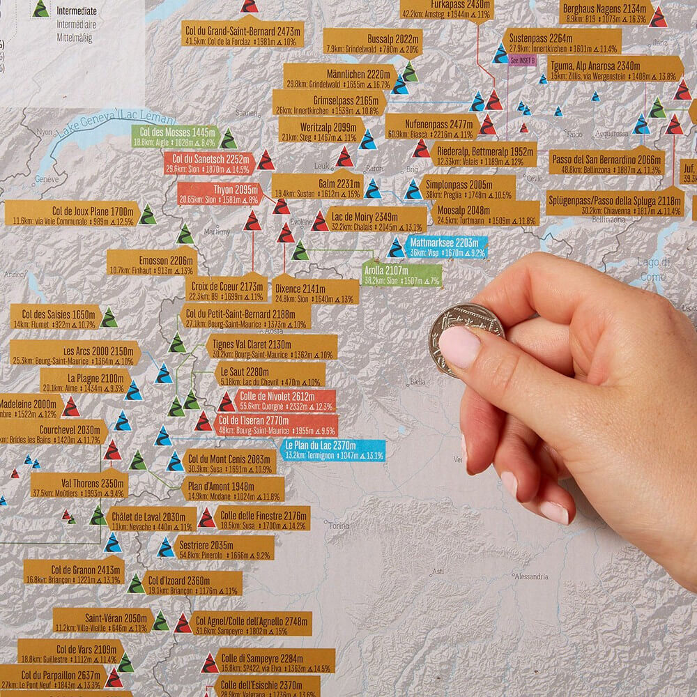 Carte à Gratter des Ascensions Cyclistes - Poster à Gratter CadoMaestro