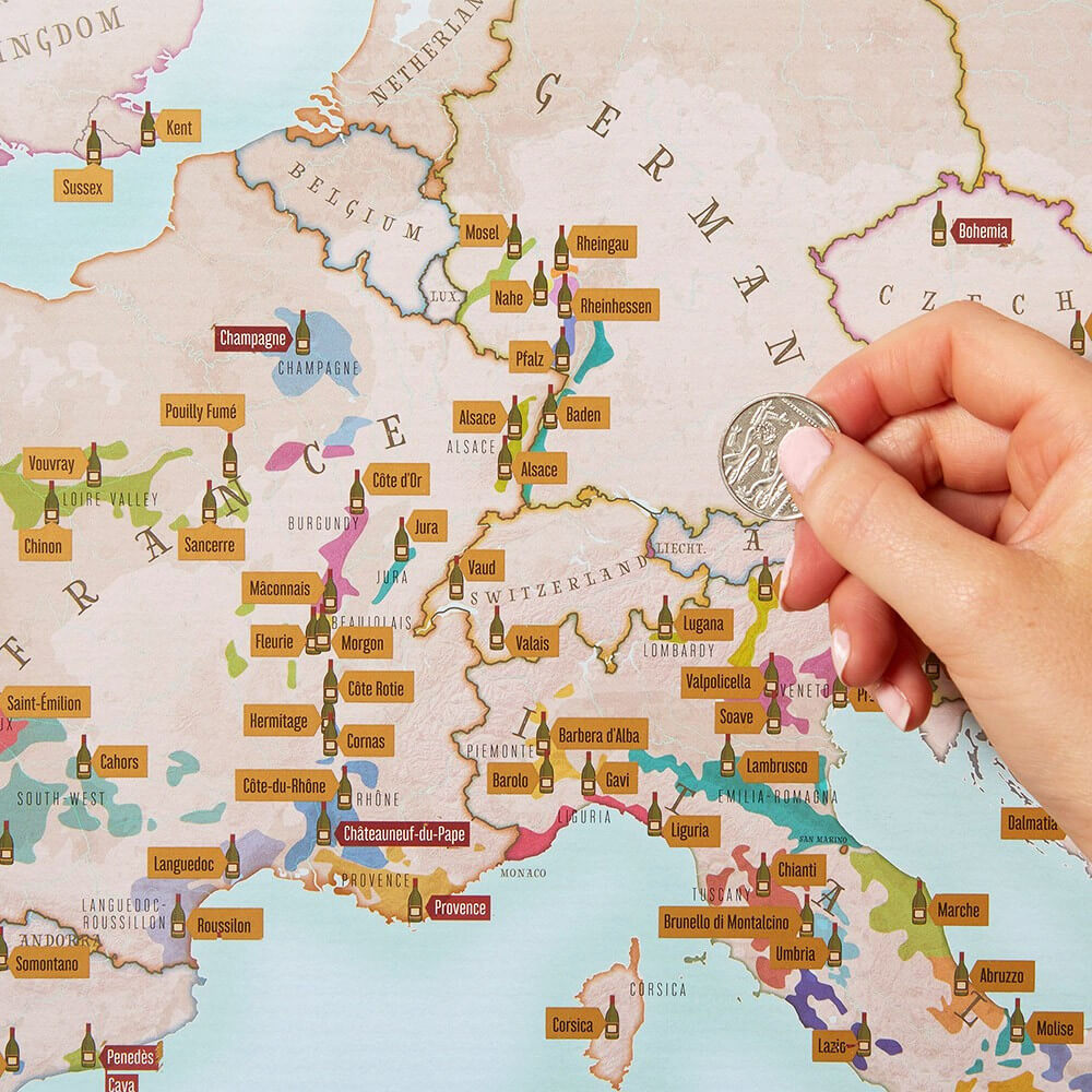 Carte à Gratter des Vins Européens - Poster à Gratter CadoMaestro