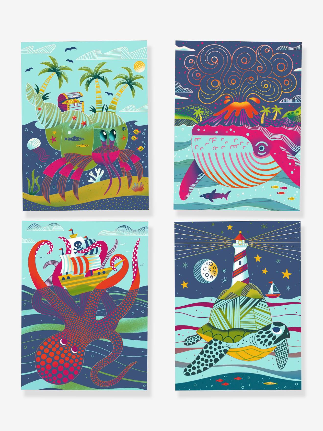 Cartes à gratter dessus-dessous multicolore