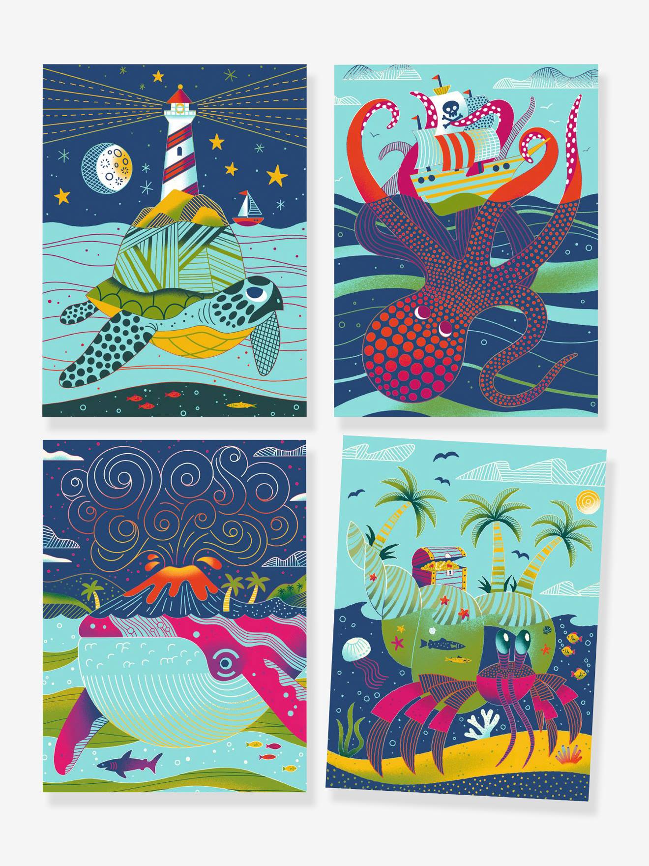 Cartes à gratter dessus-dessous multicolore