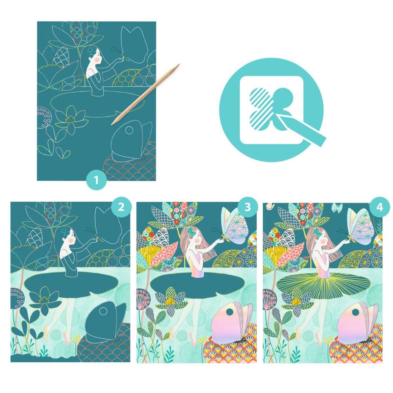 Cartes à gratter l'étang multicolore