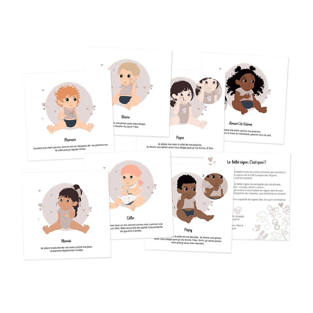 Cartes bébé signe blanc - ma famille
