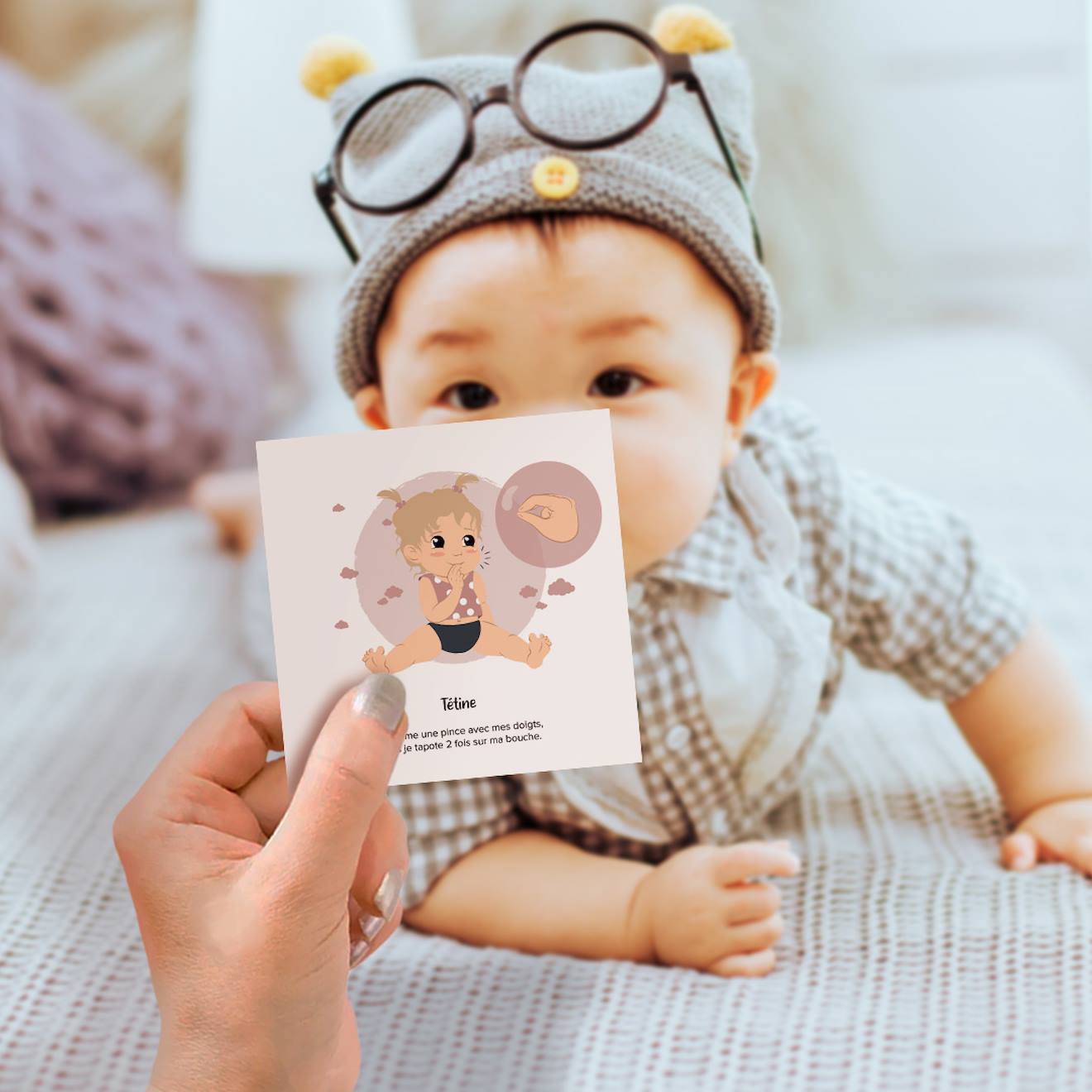 Cartes bébé signe blanc - rituel du soir