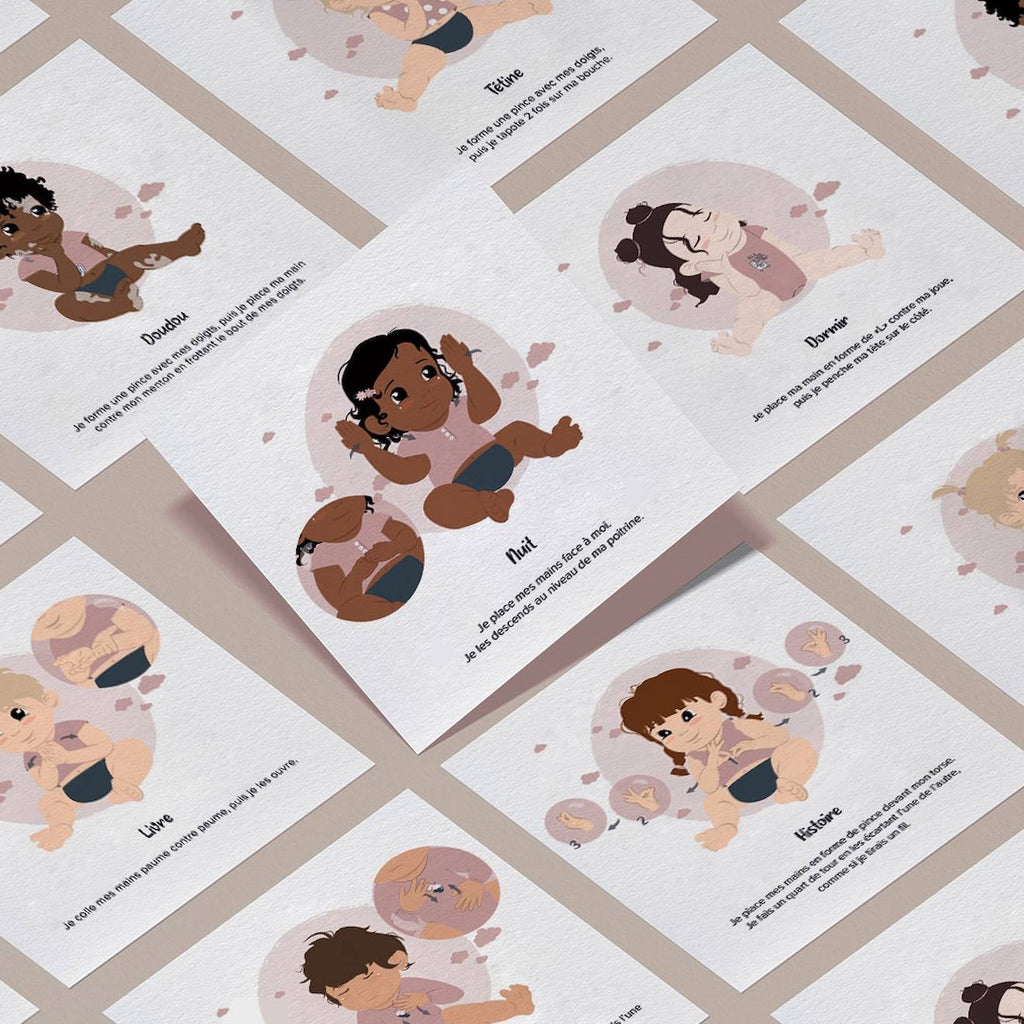 Cartes bébé signe blanc - rituel du soir
