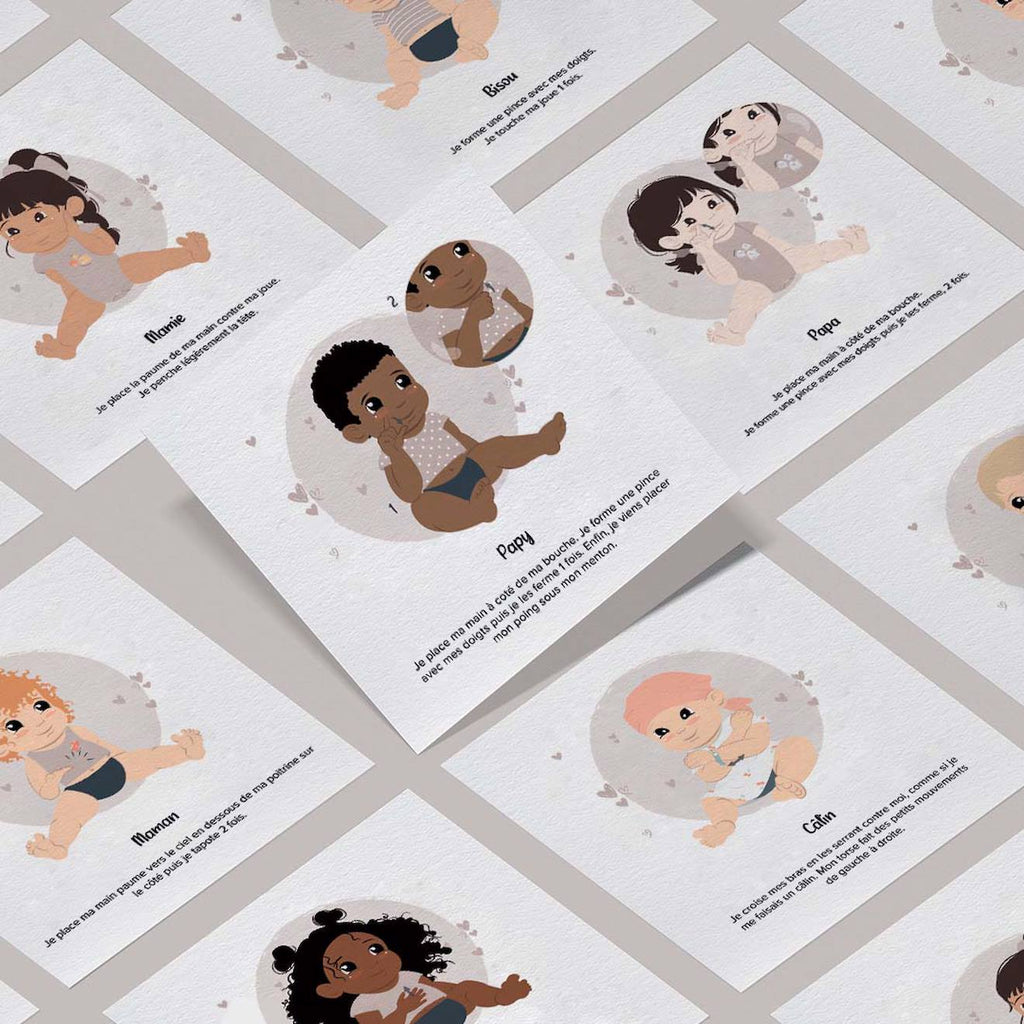 Cartes bébé signe blanc - ma famille