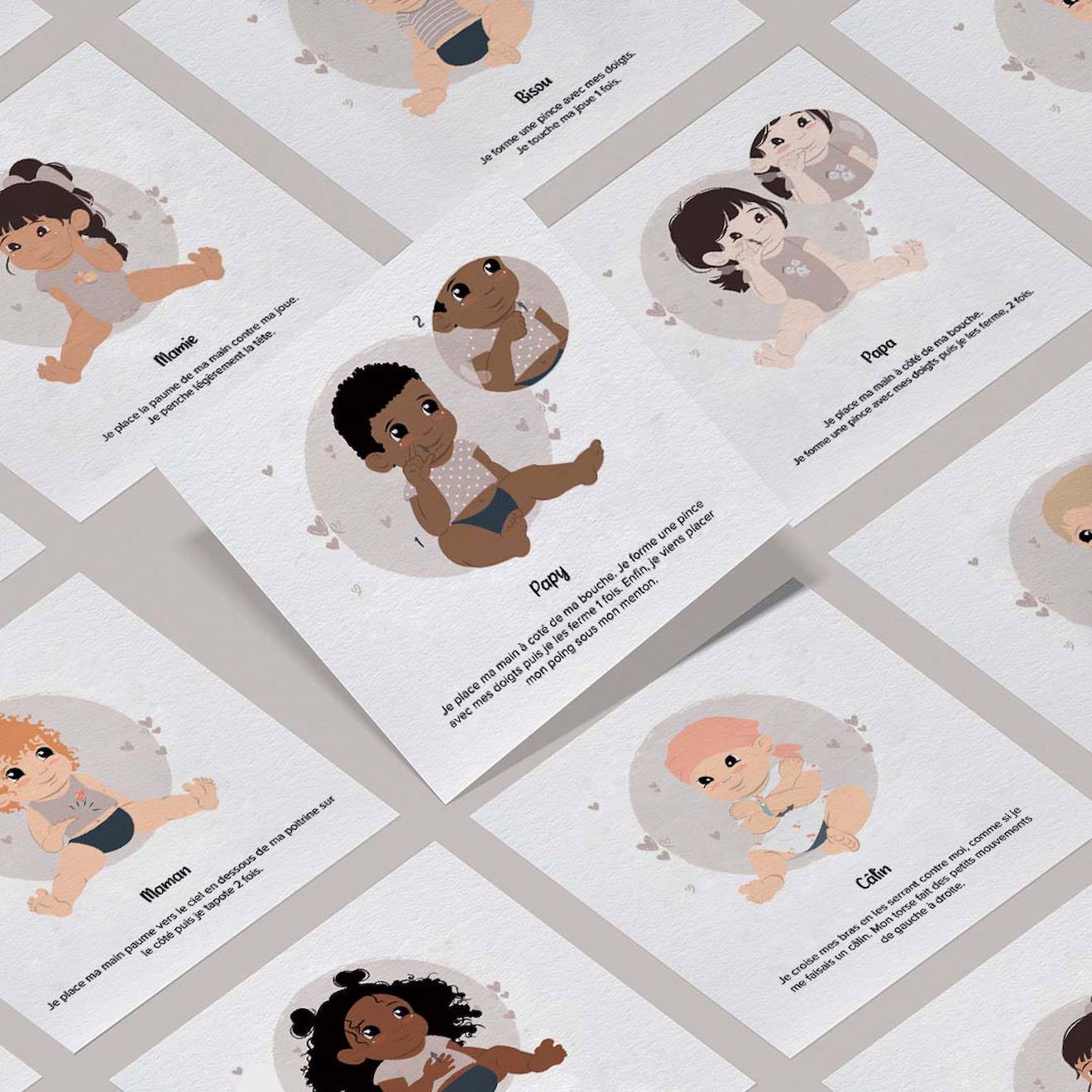 Cartes bébé signe blanc - ma famille