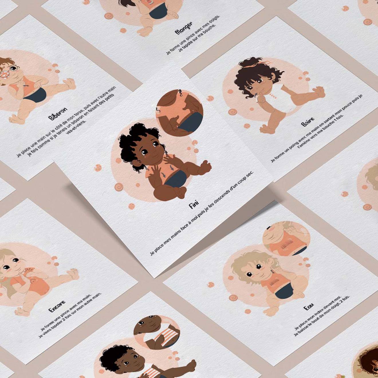 Cartes bébé signe blanc - mes repas