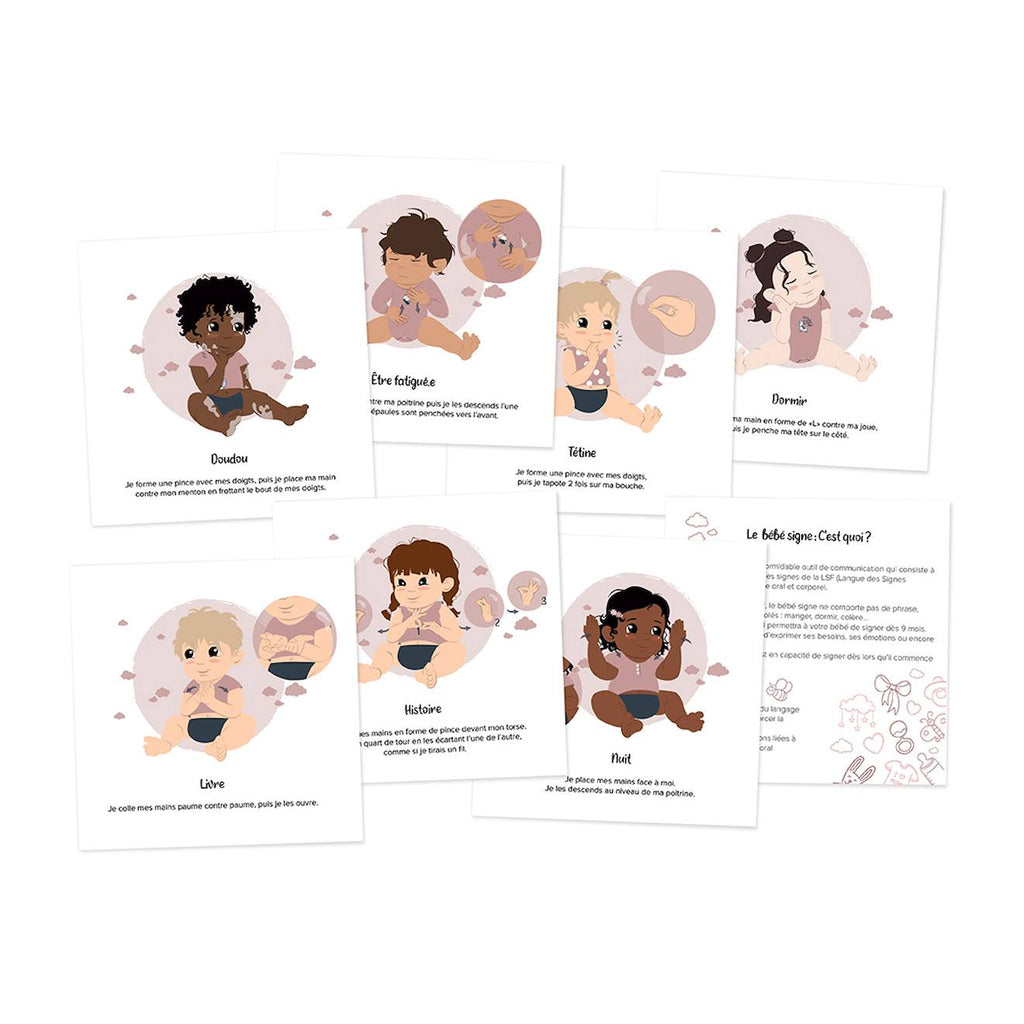 Cartes bébé signe blanc - rituel du soir
