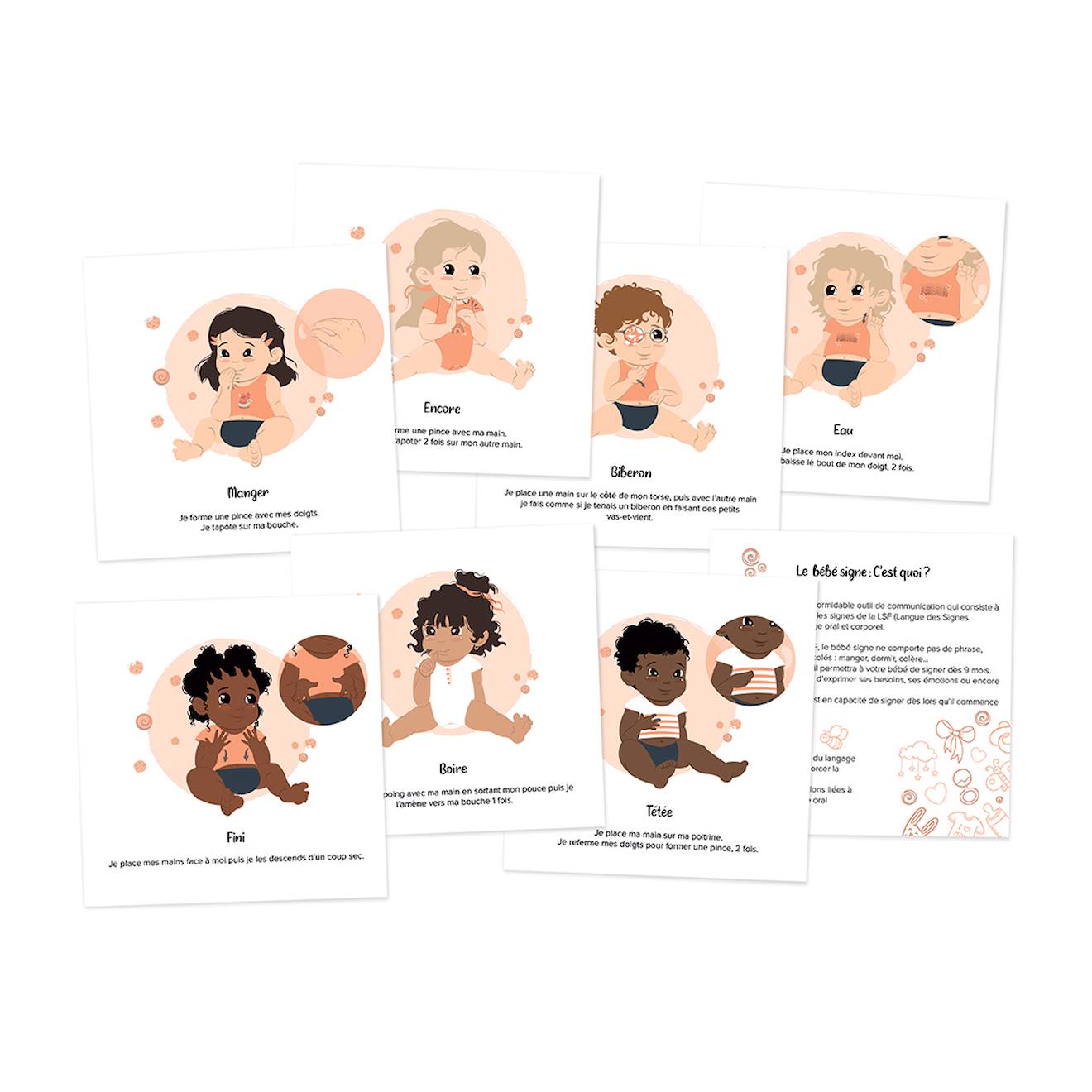 Cartes bébé signe blanc - mes repas