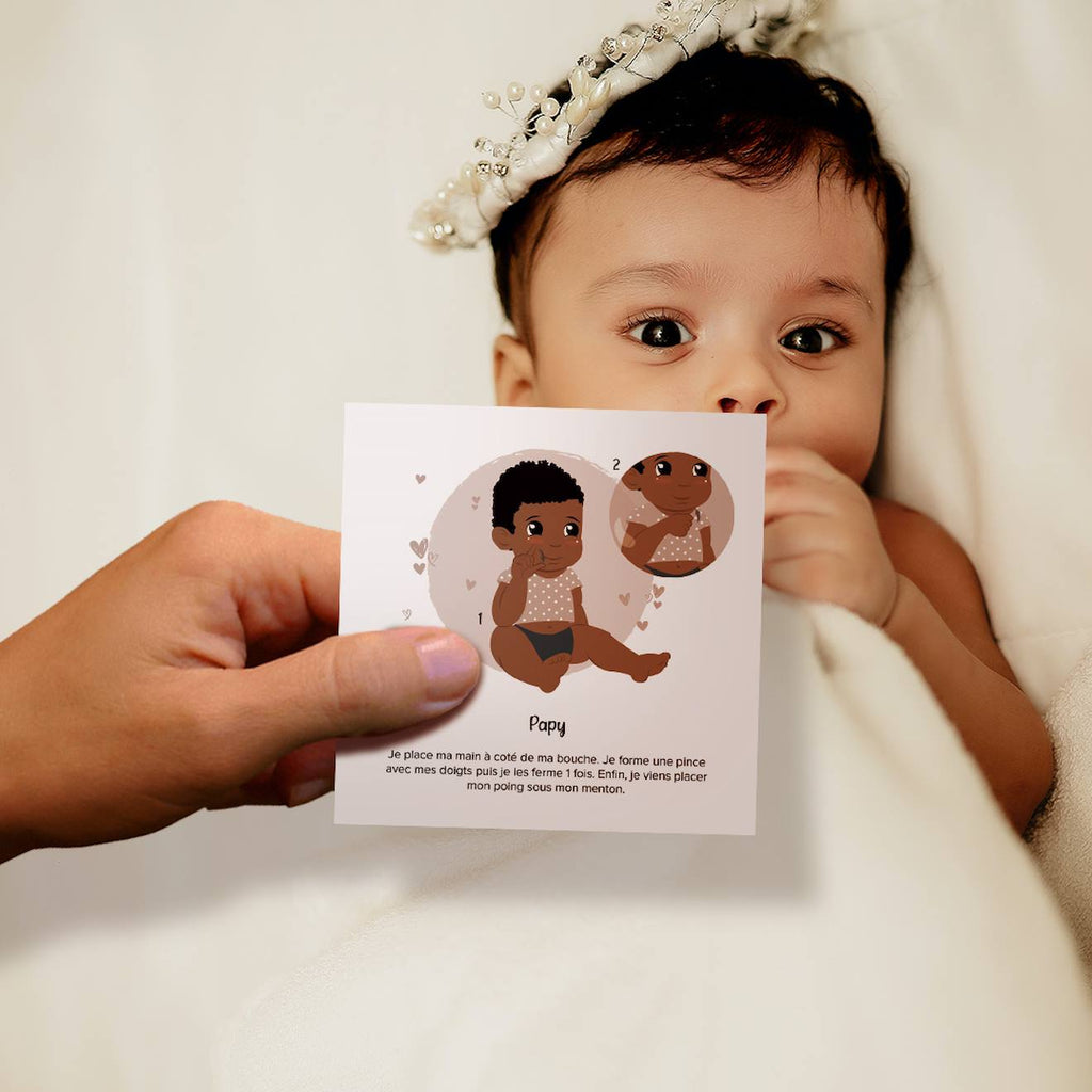 Cartes bébé signe blanc - ma famille