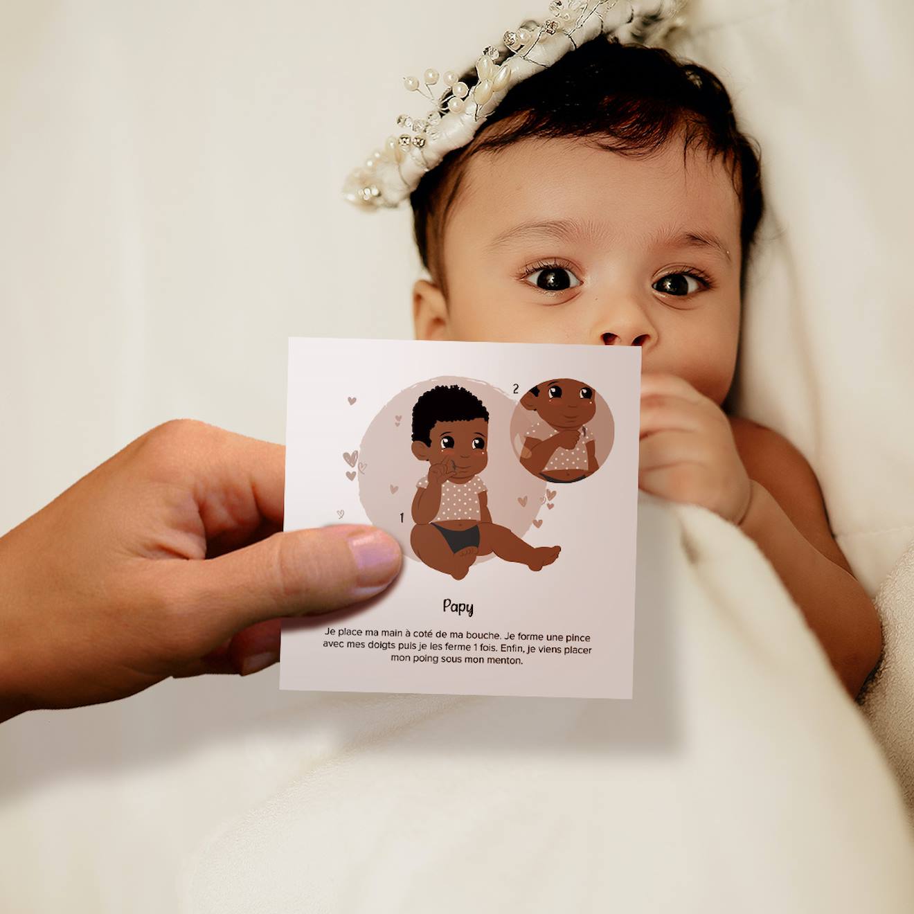 Cartes bébé signe blanc - ma famille
