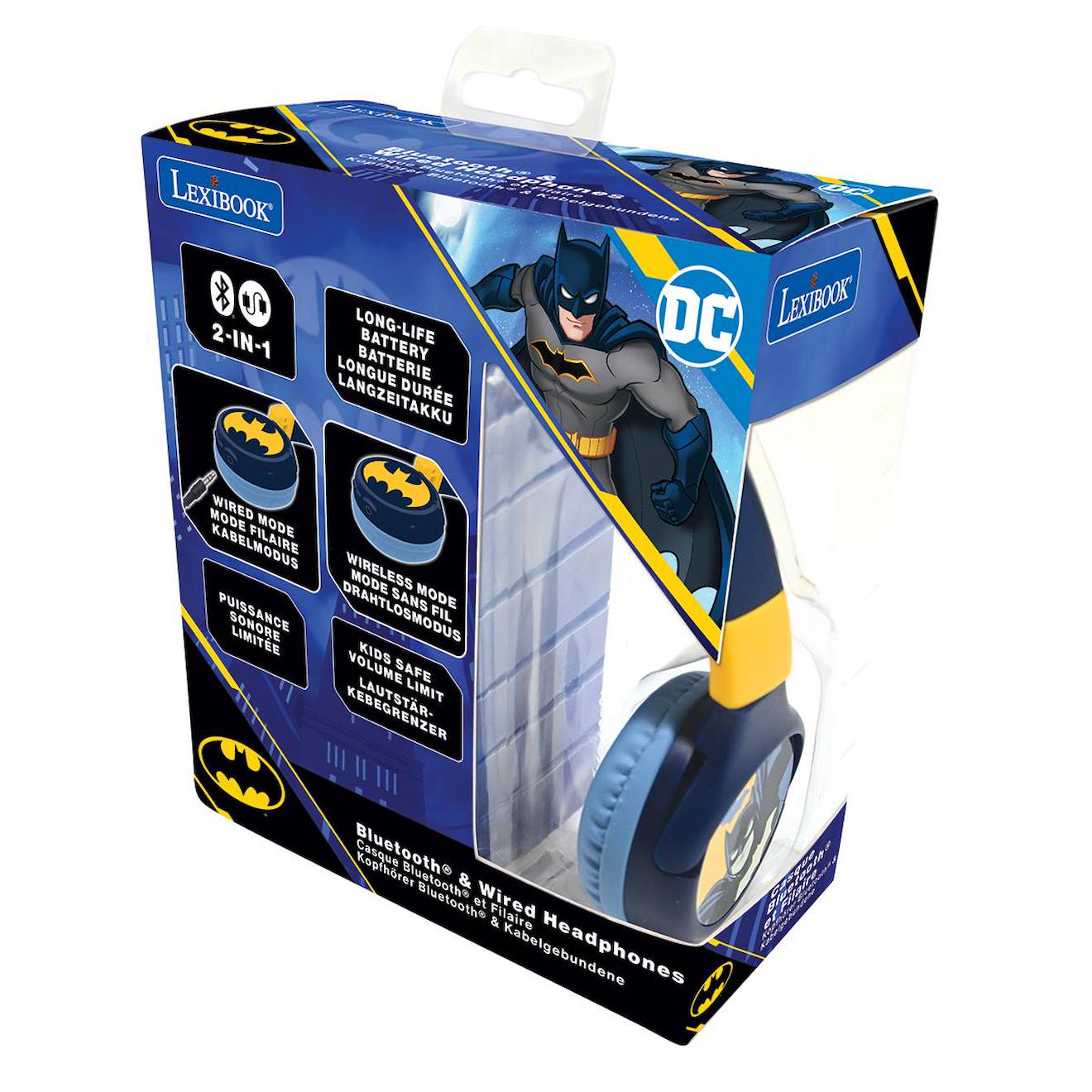 Casque 2 en 1 Batman Bluetooth et filaire avec limitation de son multicolore
