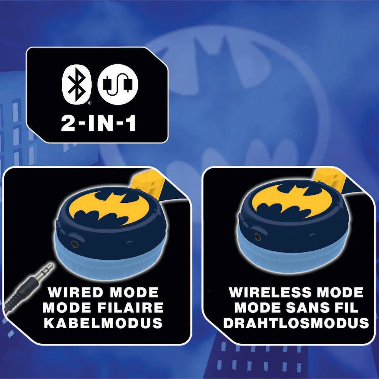 Casque 2 en 1 Batman Bluetooth et filaire avec limitation de son multicolore